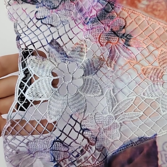 Xception Tunic Dress White Multi Colour Crochet Back Rhinestone Lightweight Sz S - Picture 7 of 15